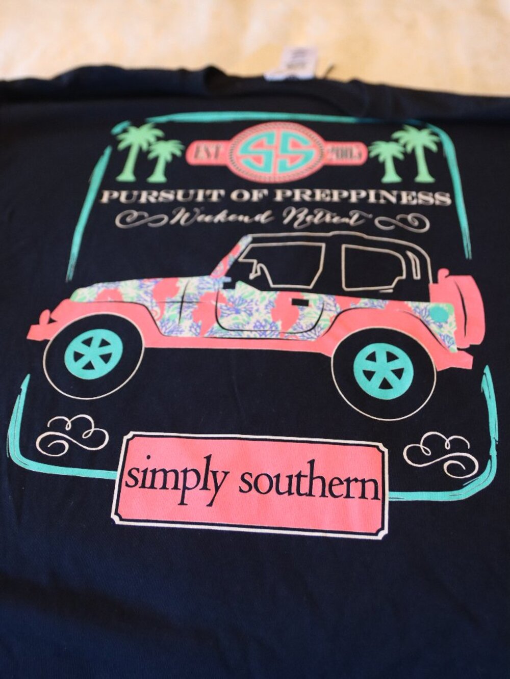 Simply Southern Long Sleeve Blue 100% Cotton Tee Pursuit of Preppiness Jeep - Picture 15 of 16